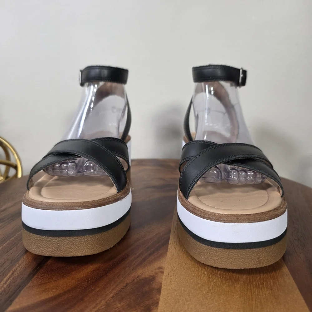 Lucky Brand Tarhi Black Leather Platform Sandals Size 9